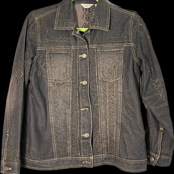 Laura Ashley Embellished Denim Jean Jacket- Small Petite - Picture 1 of 15